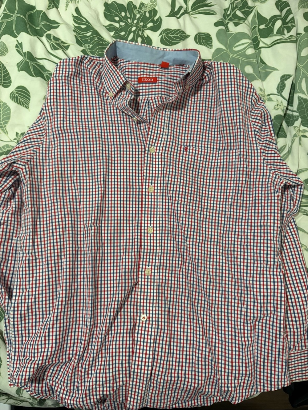 Izod Men’s Red, Blue & White Check Button-Down Shirt